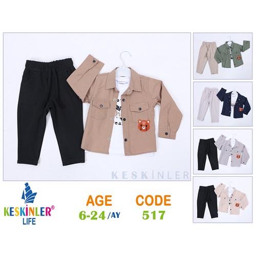 Keskinler Life 517 Erkek Çocuk Ayıcık Aplike Nakışlı 3 lü Takım 6-24 Ay