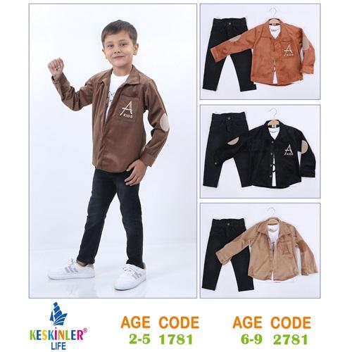 Keskinler Life 2781 Erkek Çocuk Hakim Yaka Kadife Gömlek 3 lü Takım 6-9 Yaş