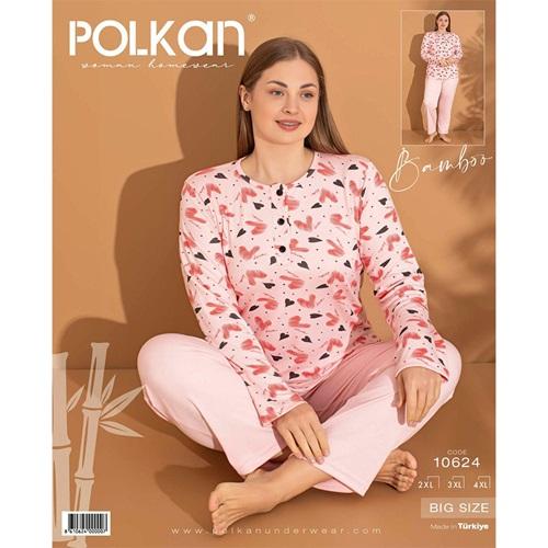 Polkan 10624 Bayan Battal Bambu Desenli U Kol Pijama Takımı 2XL-4XL