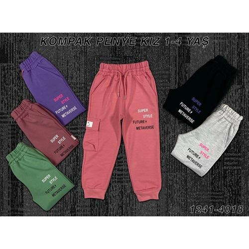 Uçar 4018 Kız Çocuk Kompak Penye Super Style Baskılı Sol Komando Cepli Eşofman Alt 1-4 Yaş