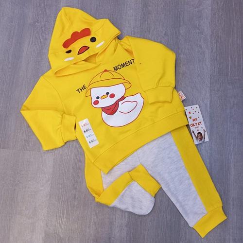 My Oktay 2251 Bebe Penye Sevimli Civciv Baskılı Kapşonlu 2 Li Takım 3-9 Ay