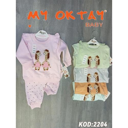 My Oktay 2204 Kız Bebe Penye 2 Sevimli Zürafa Nakışlı 2 Li Takım 12-24 Ay