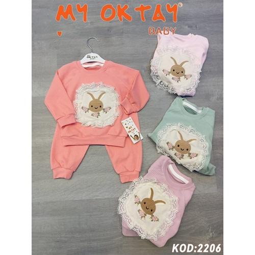 My Oktay 2206 Kız Bebe Penye Sevimli Tavşan Nakışlı Tüllü 2 Li Takım 12-24 Ay