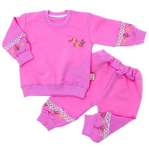 My Oktay 2275 Kız Bebe Penye Çiçek Nakışlı Kol Dantelli 2 Li Takım 9-24 Ay