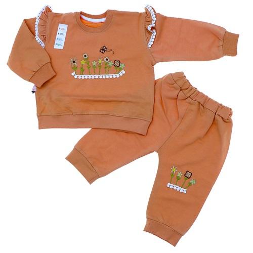 My Oktay 2184 Kız Bebe Penye Çiçek Nakışlı Dantelli 2 Li Takım 9-24 Ay