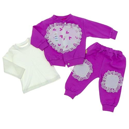 My Oktay 2272 Kız Bebe Penye Kalp Baskılı Dantelli 3 Lü Takım 9-24 Ay