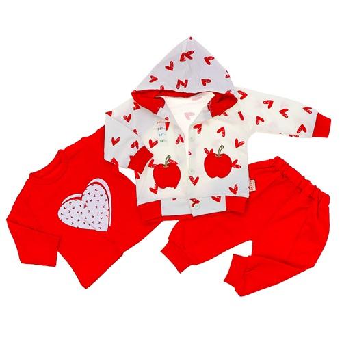 My Oktay 2273 Kız Bebe Penye Elma Baskılı 3 Lü Takım 3-24 Ay