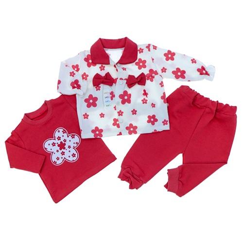 My Oktay 2257 Kız Bebe Penye Papatya Baskılı 3 Lü Takım 3-24 Ay