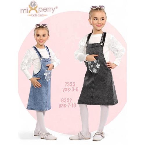 Mixperry 7352 Kız Çocuk Cep Dantelli İçi Badili Slopet Kot Elbise 3-6 Yaş