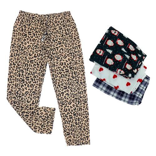 Sara Donna Bayan Desenli Süet Pijama Tek Alt M-2XL