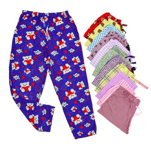 Stil Moda Bayan Desenli Viskon Pijama Tek Alt M-2XL