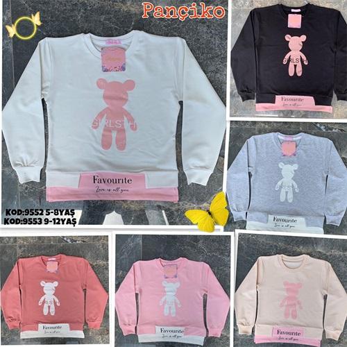 Pançiko 9553 Kız Çocuk 2 İp Favorite Ayıcık Baskılı Sweat 9-12 Yaş