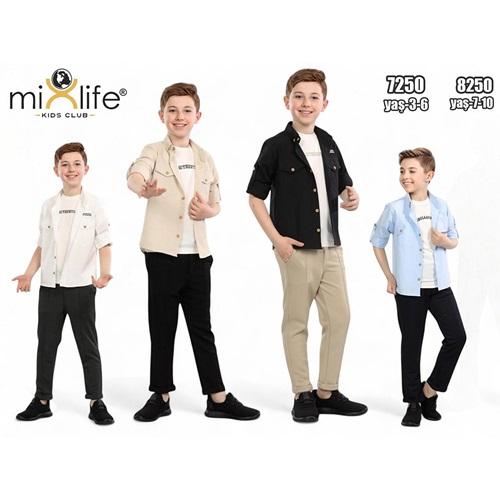 MixLife 8250 Erkek Çocuk Authentıc Nakışlı Çift Cepli Gömlekli 3 Lü Takım 7-10 Yaş