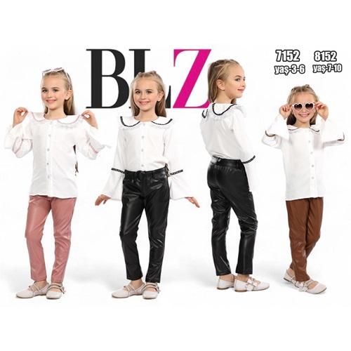 Blz 7152 Kız Çocuk Gömlekli Deri Pantolonlu Takım 3-6 Yaş