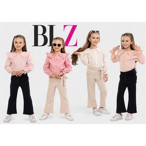 Blz 8160 Kız Çocuk Geniş Yaka Desenli Gömlekli Pantolon Takım 7-10 Yaş