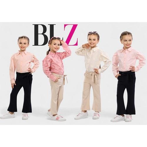 Blz 7159 Kız Çocuk Desenli Gömlek Dabel Pantolon Takım 3-6 Yaş