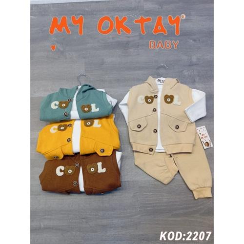 MY Oktay 2207 Erkek Bebe Cool Süzine Nakış Yelekli 3 Lü Takım 3-24 Ay