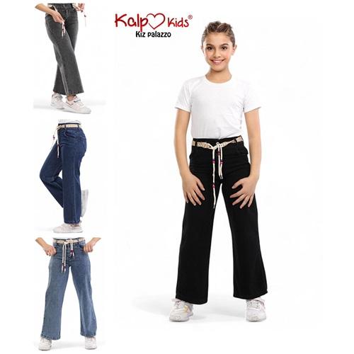 Kalp Kids 1725-1 Kız Çocuk Cotton Palazzo Blue Rock Kot Pantolon 6-10 Yaş