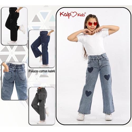 Kalp Kids 1718-1 Kız Çocuk Cotton Palazzo Soft Heart Kot Pantolon 6-10 Yaş
