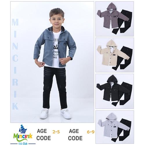 Mıncırık Kids 1126 Erkek Çocuk 3 Lü Kapşonlu Ceketli Takım 2-5 Yaş