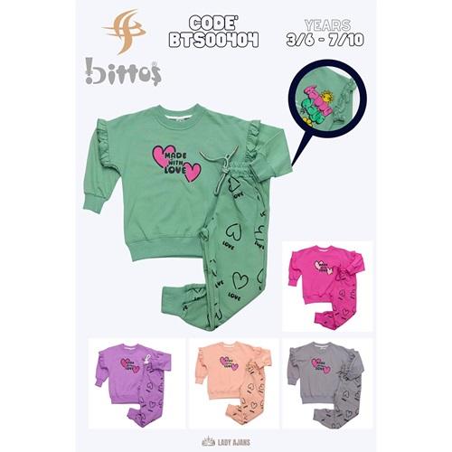 Bittoş Bts 0404 Kız Çocuk 2 İp Made Wıth Love Baskılı Takım 7-10 Yaş
