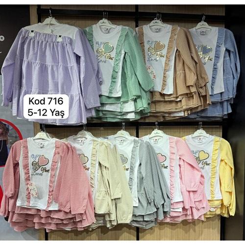 Leydi Lina 716 Kız Çocuk Çizgili Etekli Takım 5-12 Yaş