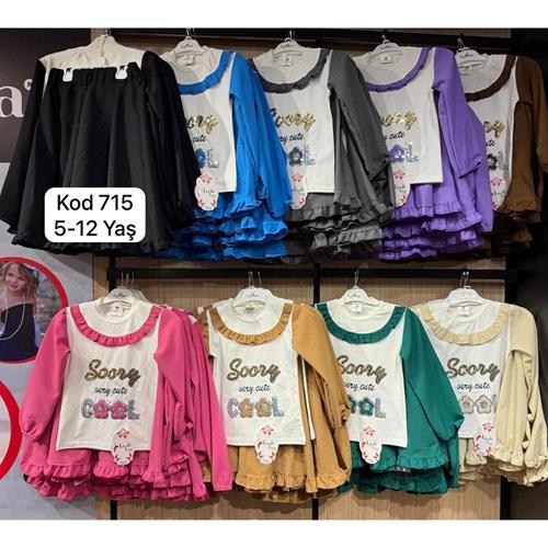 Leydi Lina 715 Kız Çocuk Soory Cool Pul Nakışlı Etekli Takım 5-12 Yaş