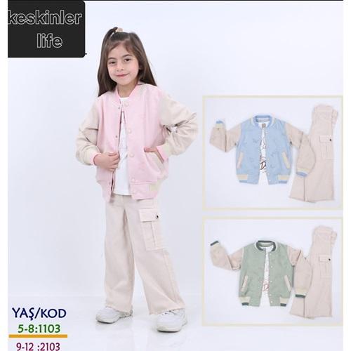 Keskinler Life KT2103 Kız Çocuk Süet Ceketi 3 Lü Takım 9-12 Yaş