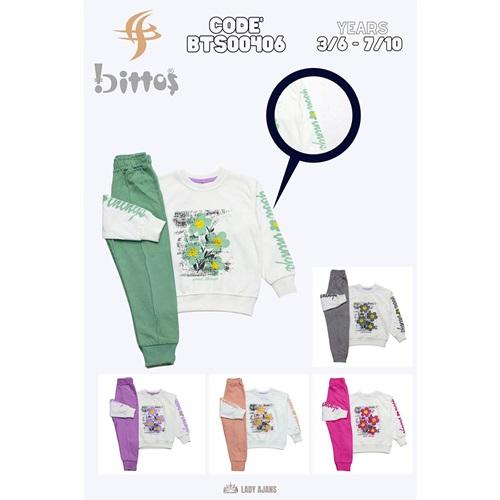 Bittoş Bts 0406 Kız Çocuk 2 İp Çiçek Baskılı Takım 7-10 Yaş