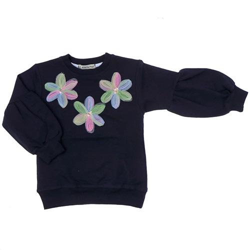 Almila 7029 Kız Çocuk 2 İp Çiçek Nakışlı Sweat 9-12 Yaş