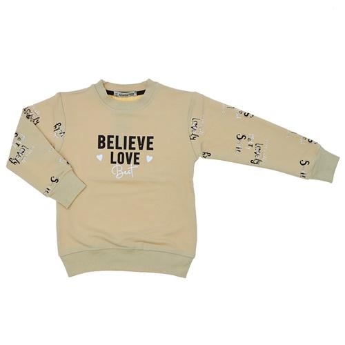Almila 7029 Kız Çocuk 2 İp Belıeve Love Baskılı Sweat 9-12 Yaş
