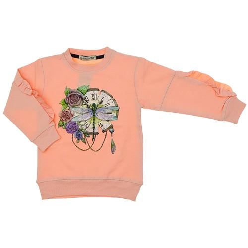 Almila 7029 Kız Çocuk 2 İp Saat Çiçek Baskılı Sweat 9-12 Yaş