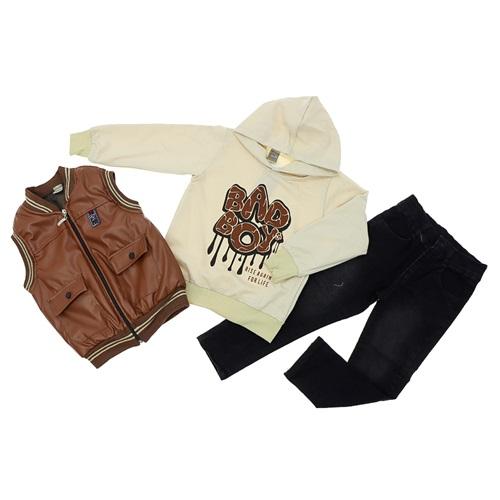 Mıncırık Kids 2114 Erkek Çocuk Cepli Deri Yelekli 3 Lü Takım 9-12 Yaş