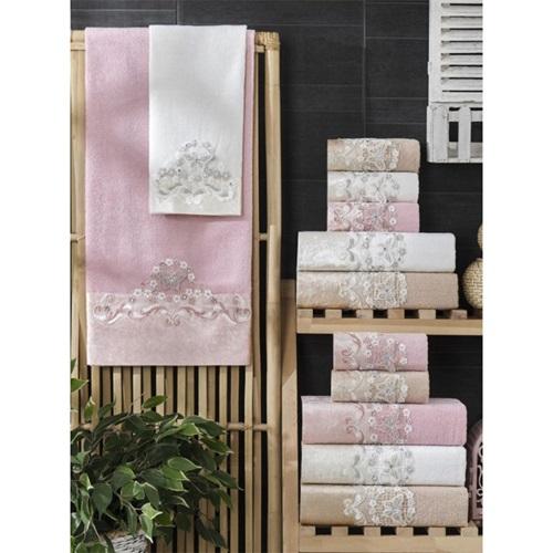 Durul 186 Orkide Kadife Nakışlı Taşlı El Yüz Havlusu Ebat 50x90