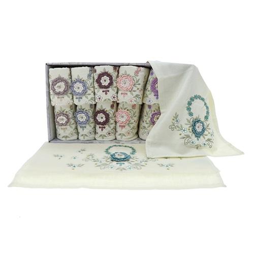 Orkidem 1022 Kadife Elişi Nakışlı Analı Kızlı Kutulu El Yüz Havlusu 50x90 30x50 Cm