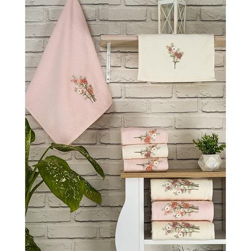 Hazangülü Kadife Sare Kutulu Nakışlı El Yüz Havlusu 50X90 CM(6 Lı)