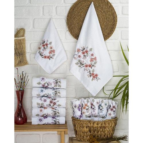 Hazangülü Kadife Sıla Kutulu Nakışlı El Yüz Havlusu 50X90 CM(6 Lı)