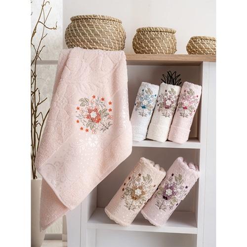 Hazangülü Cotton Ela Kutulu Nakışlı El Yüz Havlusu 50X90 CM(6 Lı)