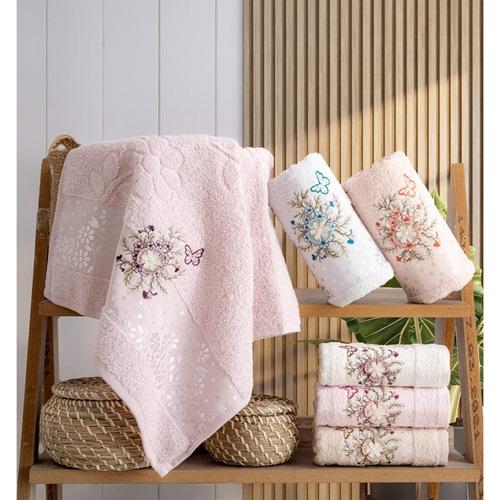 Hazangülü Cotton Alya Kutulu Nakışlı El Yüz Havlusu 50X90 CM(6 Lı)