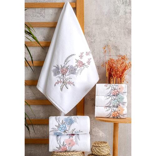 Hazangülü Kadife Pamuk Zümra Kutulu Nakışlı El Yüz Havlusu 50X90 CM(6 Lı)