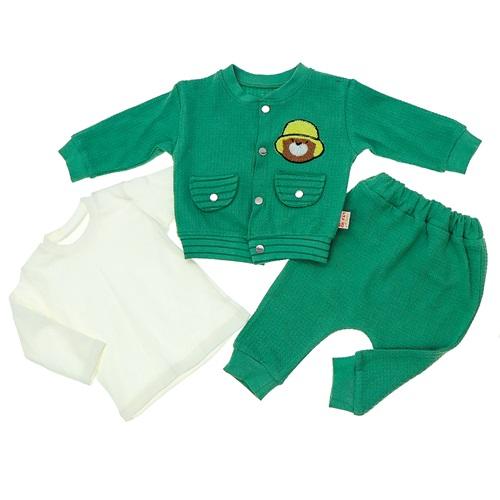 My Oktay 3334 Erkek Bebe Penye Petek Süzine Ayıcık Nakışlı 3 Lü Takım 3-24 Ay