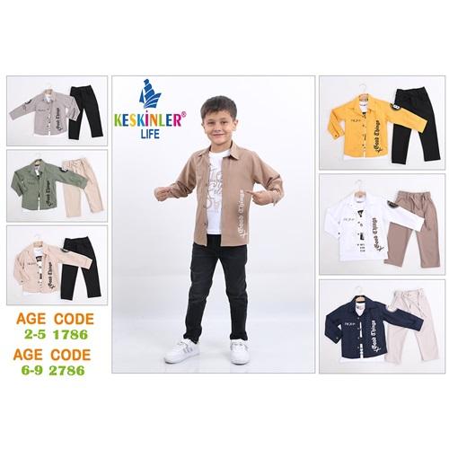 Keskinler Life 1786 Erkek Çocuk Good Baskılı Keten Gömlekli 3 lü Takım 2-5 Yaş