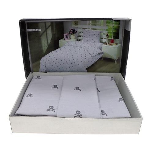 Kırmızı Home Pamuk Kuru Kafa Desenli Tek Kişilik Nevresim Takımı 160x220cm