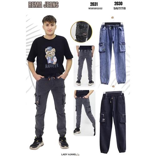 Rema 2030 Erkek Çocuk Kargo Cep Körüklü Enzim Kimya Kot Pantolon 5-8 Yaş