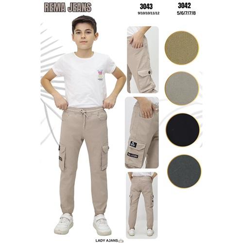 Rema 3042 Erkek Çocuk Kargo Cep Körüklü Etiketli Gabardin Kot Pantolon 5-8 Yaş