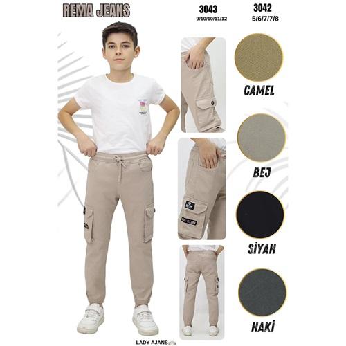 Rema 3043 Erkek Çocuk Kargo Cep Körüklü Etiketli Gabardin Kot Pantolon 9-12 Yaş