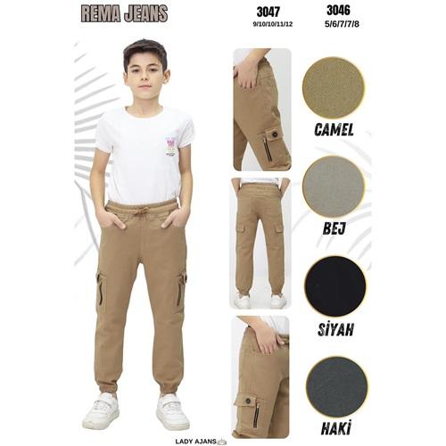 Rema 3047 Erkek Çocuk Kargo Cep Fermuarlı Gabardin Kot Pantolon 9-12 Yaş