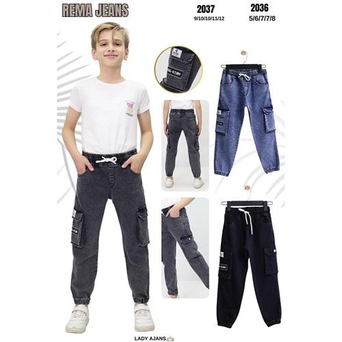 Rem2037 Erkek Çocuk Kargo Cep Körüklü Gabardin Kot Pantolon 9-12 Yaş