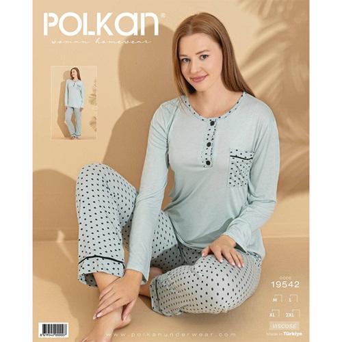 Polkan 19542 Bayan Düğmeli Viscon Pijama Takımı
