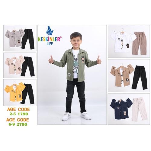 Keskinler Life 2790 Erkek Çocuk Factor Nakışlı Keten Gömlekli 3 lü Takım 6-9 Yaş